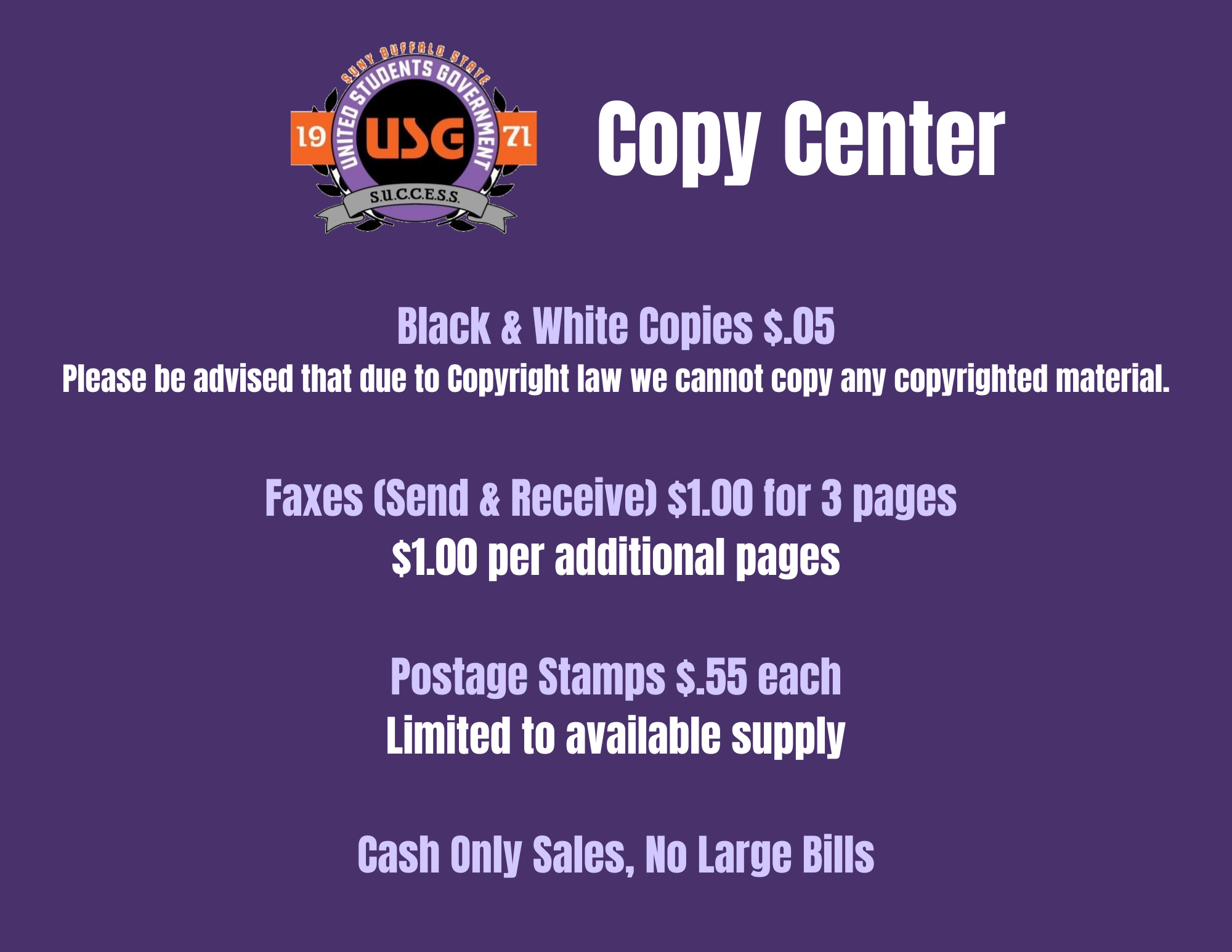 USG Copy Center Price List