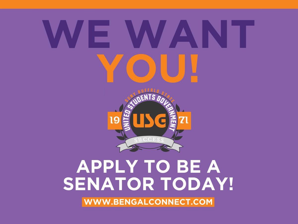 Flyer: We want you! Apply to be a USG Senator today!
