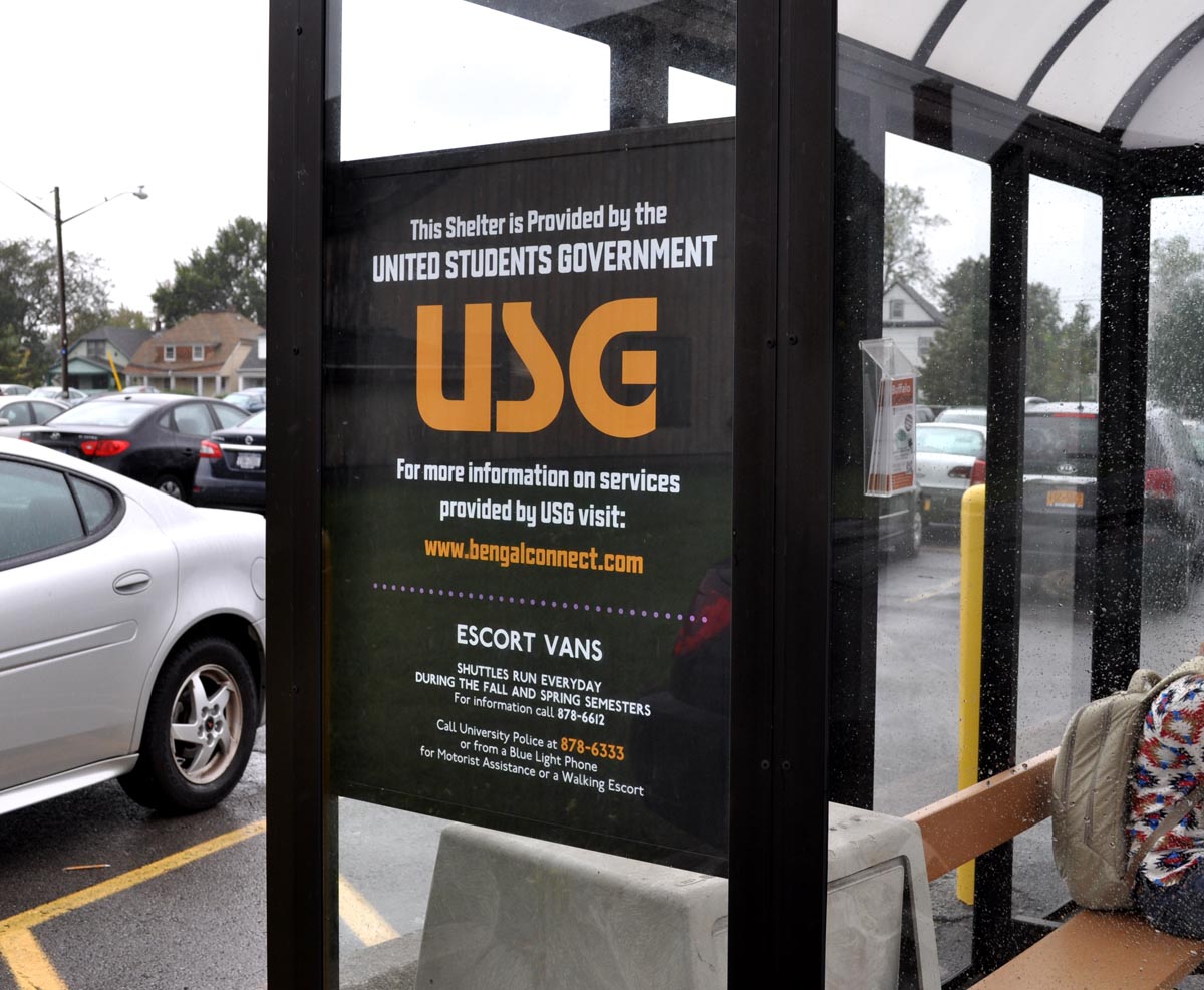 Photo of sign on USG funded bus shelter